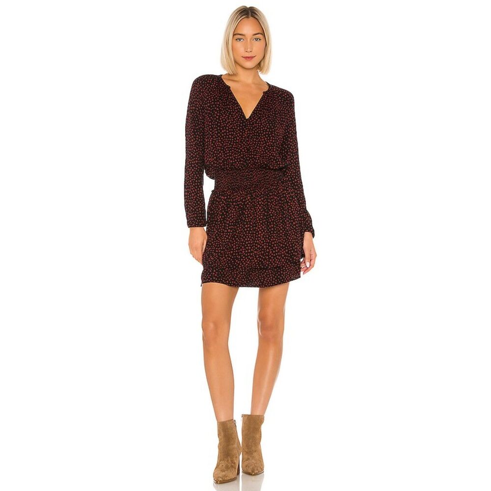 Rails Jasmine Cinched Waist Heart Print Mini Dress Black Red Size Small
